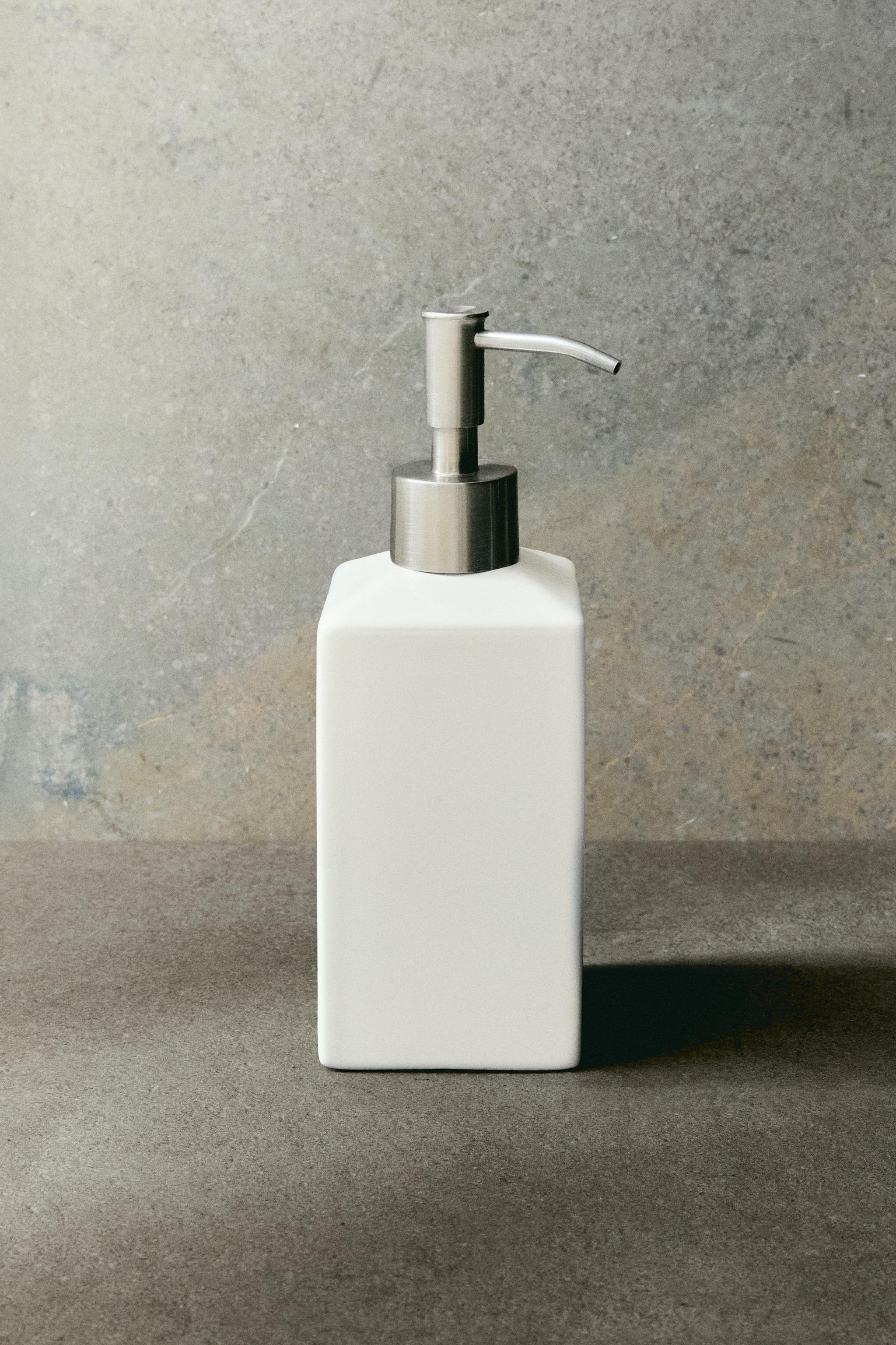 WHITE EARTHENWARE SOAP DISPENSER